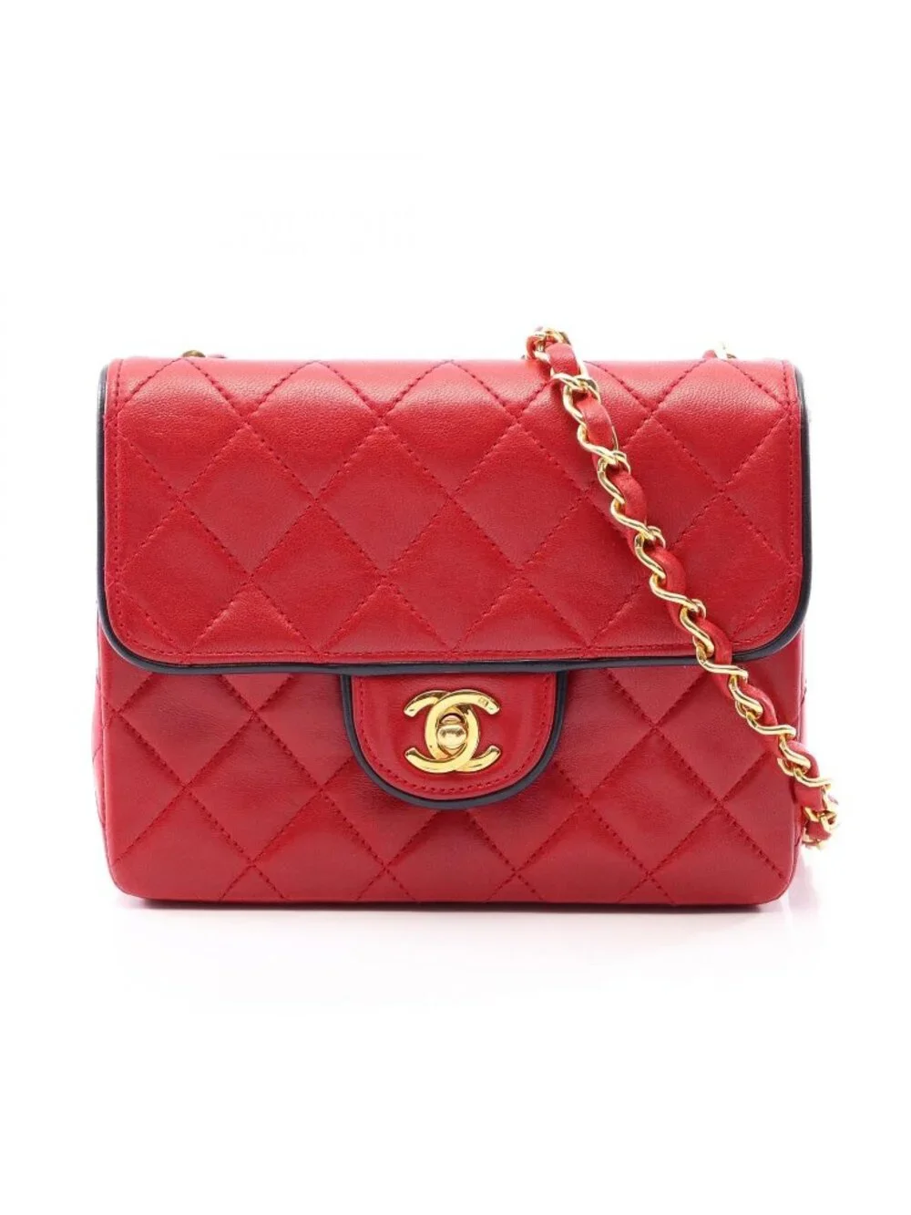 Chanel Shoulder Bag Mini Quilted Red Lambskin Chain
